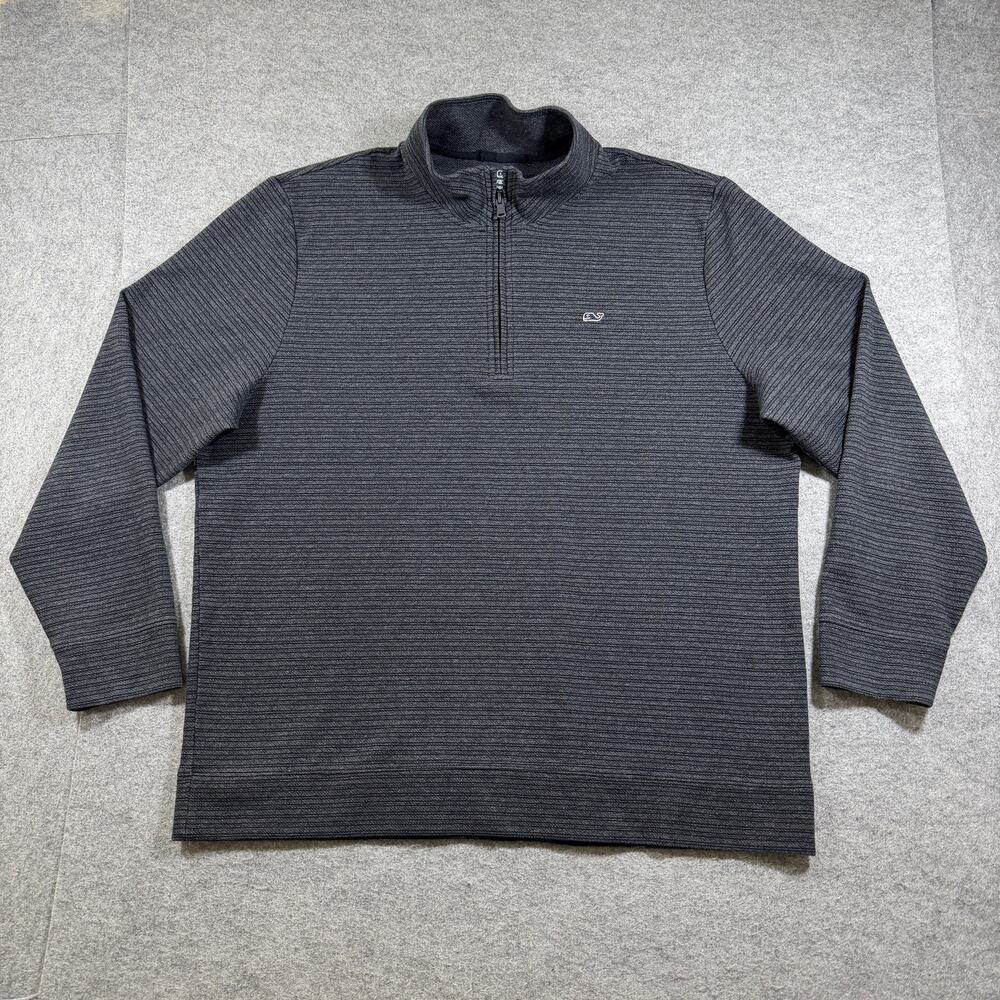 Vineyard Vines 1/4 Zip Knit Pullover Mens 2XL Gray Whale Logo Preppy Performance